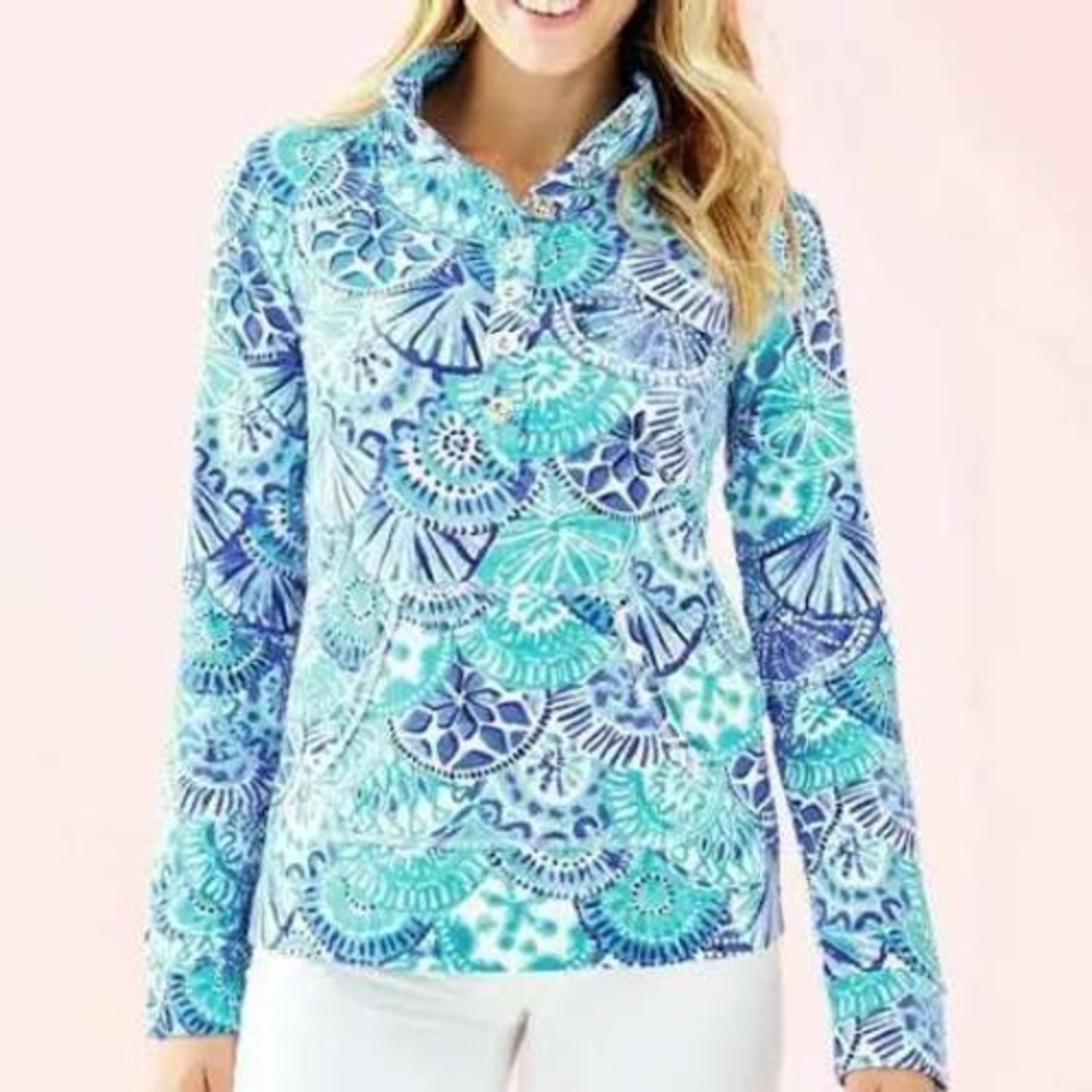 Lilly Pulitzer Popover Women Small Blue Skipper Seashell‎ French Terry Pullover